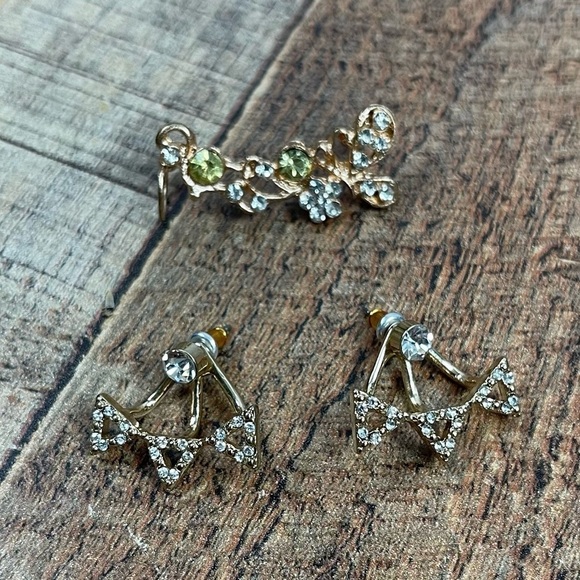Ear Climber Crawler Earring Set Boho Triangle Gemstone Yellow White Gem Formal - Picture 1 of 5
